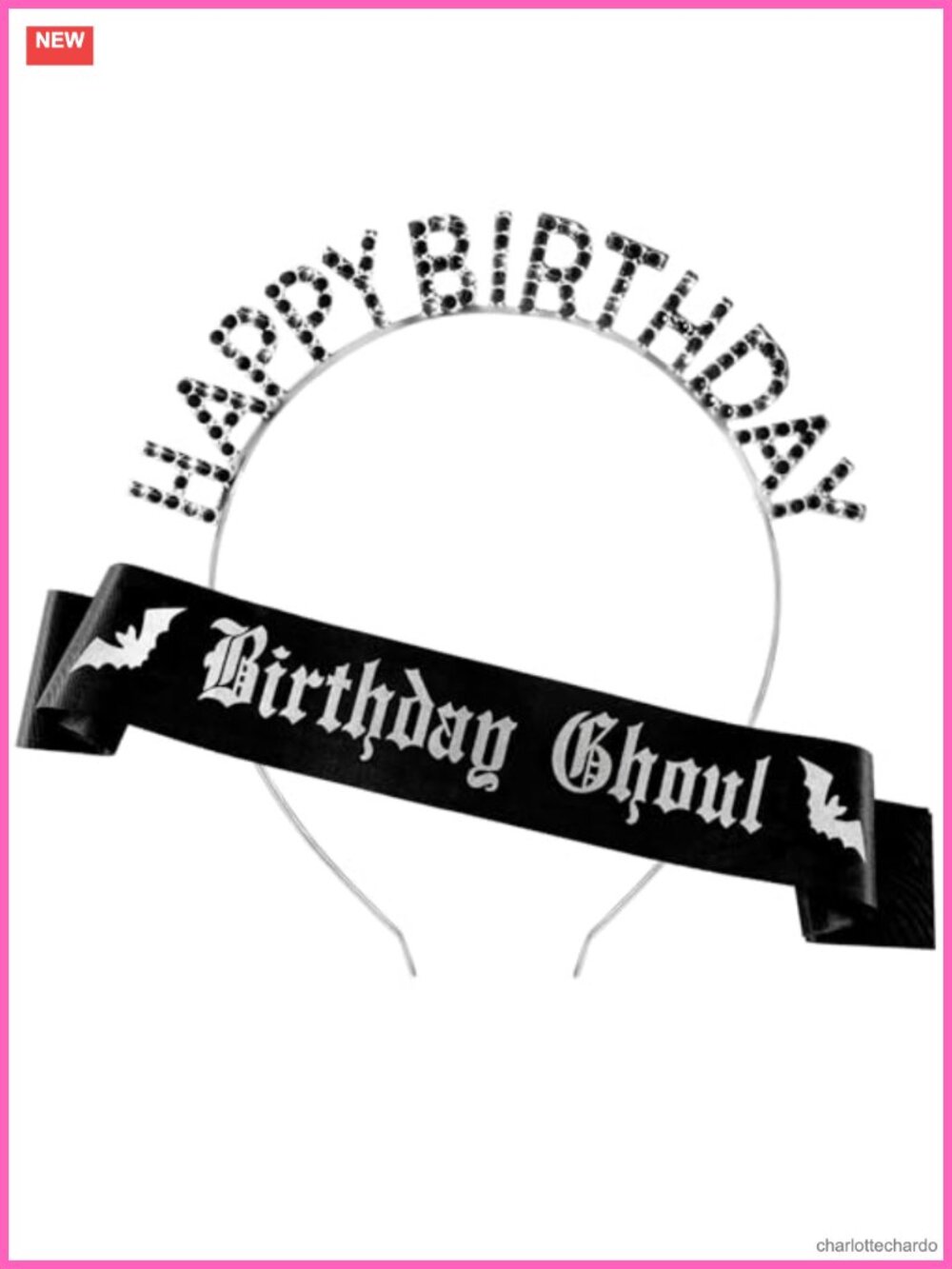 Goth Birthday Sash & Headband Set Spooky Party Costume Accessories